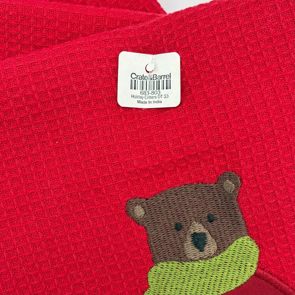 Crate and Barrel Holiday Critters Kitchen Towels Set of 3 Christmas Bear Deer
